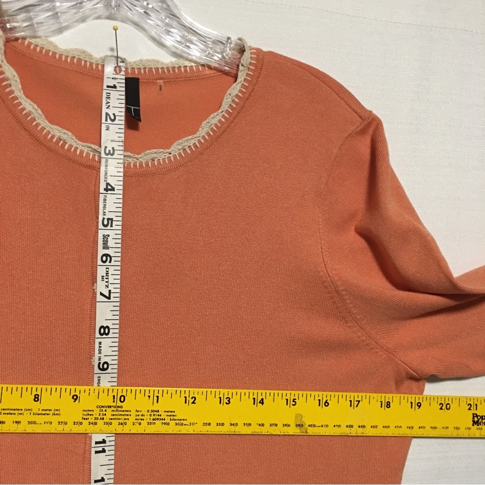 T Tahari Peach Cardigan Fairy Sweater Snaps Up Cream Crocheted Trim Wide Ribbi View 6